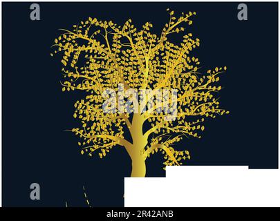 Arbre en dégradé doré avec formes de lune. Conception de l'arbre de vie. Feuilles et branches dorées. Art mural imprimable Design minimaliste Illustration de Vecteur