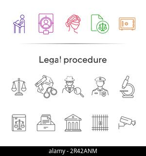 Jeu d'icônes de ligne de procédure légale Illustration de Vecteur