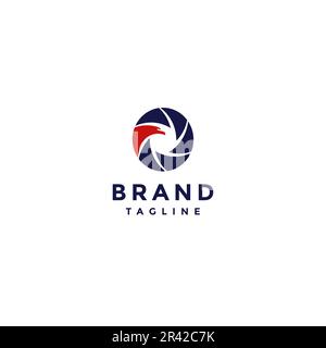 Logo de l'obturateur d'appareil photo Eagle Between. Design créatif du logo de photographie de la nature. Illustration de Vecteur