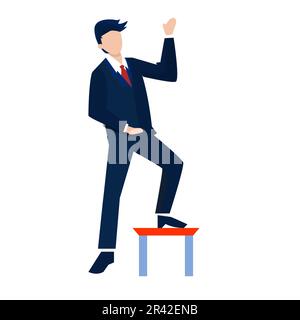 Un homme d'affaires espiègle se tenant sur un podium. Illustration vectorielle de style plat. Illustration de Vecteur