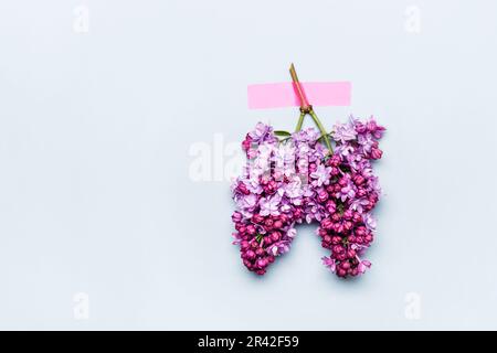 Poumons faits de branches de fleurs de lilas. Concept de la Journée mondiale de la tuberculose ou de la Journée mondiale des poumons, espace de copie Banque D'Images