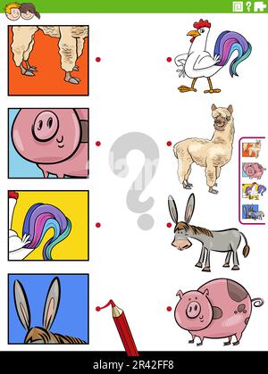Match de dessin animé animaux de ferme et de coupures jeu éducatif Banque D'Images