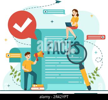 Vérification des faits Illustration vectorielle avec mythes vs faits nouvelles pour une vérification approfondie ou une comparaison des preuves dans des modèles de page d'arrivée dessinés à la main de dessin animé à plat Illustration de Vecteur