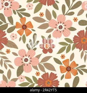 Élégant motif fleuri sans couture avec fleurs d'automne. Arrière-plan botanique répétable. Illustration vectorielle plate Illustration de Vecteur