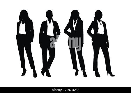 Collection élégante femme d'affaires à motif vectoriel de silhouette. Ensemble de silhouette pour femmes d'affaires portant des costumes et se tenant dans différentes poses. Buline féminine moderne Illustration de Vecteur