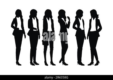 Ensemble de silhouette de fille anonyme sur fond blanc. Moderne femme d'affaires ensemble de silhouette vecteur portant des robes officielles. Femme élégante Illustration de Vecteur