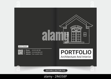 Modèle vectoriel de couverture de profil d'architecture noir et blanc avec illustration de la maison Conception simple de couverture de brochure immobilière pour le marketing. Architecture m Illustration de Vecteur