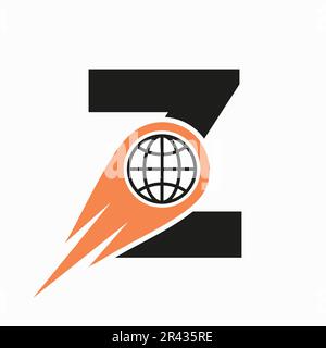 Concept de logo lettre Z avec modèle vectoriel d'icône Global World Illustration de Vecteur