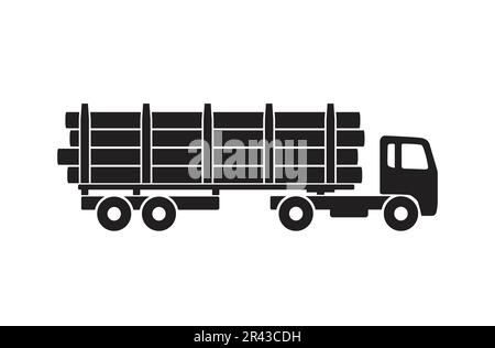 simple camion de bûche à nez plat articulé silhouette noire vue latérale icône symbole vecteur isolé sur fond blanc Illustration de Vecteur