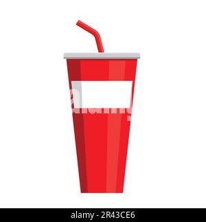 simple classique rouge soda boisson tasse avec symbole symbole de paille vecteur isolé sur fond blanc Illustration de Vecteur