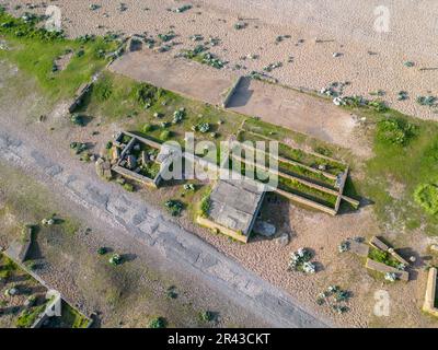 Vue aérienne des moulins à marée, un village abandonné dans East Sussex près de Newhaven, abandonné en 1939 Banque D'Images