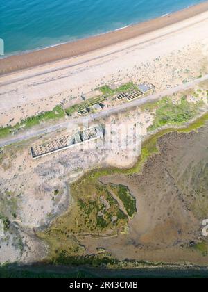 Vue aérienne des moulins à marée, un village abandonné dans East Sussex près de Newhaven, abandonné en 1939 Banque D'Images