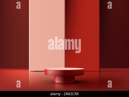 3D plate-forme ou table rouge vide réaliste avec toile de fond géométrique rouge sur fond rouge et éclairage naturel style moderne de luxe. Vous pouvez utiliser fo Illustration de Vecteur