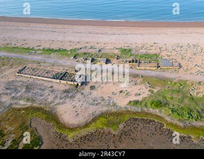 Vue aérienne des moulins à marée, un village abandonné dans East Sussex près de Newhaven, abandonné en 1939 Banque D'Images