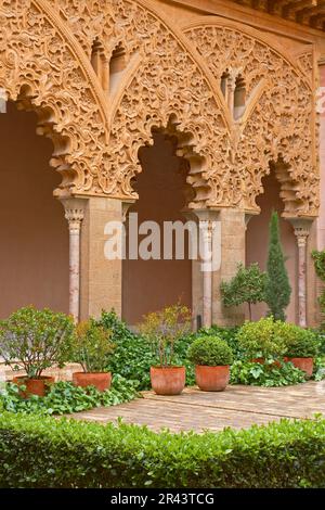 La Aljaferia, Cour de Santa Isabel, Saragosse, Palais Aljaferia. Cortes de Aragon, Parlement autonome, Saragosse, Aragon, Espagne Banque D'Images