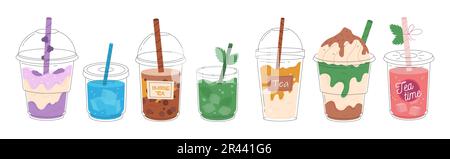 Thé au lait de Boba, thé au lait de perle, boissons délicieuses. Illustration de Vecteur