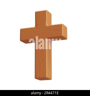 3D icône rendant la Croix de bois, symbole de la résurrection de Jésus-Christ. Il est ressuscité. Illustration de la résurrection de Pâques. Ecriture. isolé sur Banque D'Images