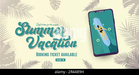 Arrière-plan du billet de vacances d'été pour le concept de réservation en ligne. Affiche-bannière, carte de vœux et modèle. Illustration vectorielle. Illustration de Vecteur