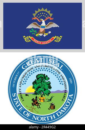 Dakota du Nord drapeau de l'État des États-Unis et conception d'une blason Illustration de Vecteur