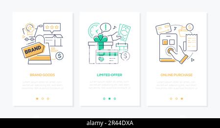 Produits de marque et offre limitée - ensemble de bannières style design de ligne Illustration de Vecteur