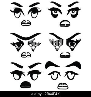 Ensemble d'yeux et d'expressions du visage Illustration de Vecteur