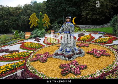 Installation florale dans le parc municipal de Singing Field. 18 août 2018. Kiev, Ukraine Banque D'Images