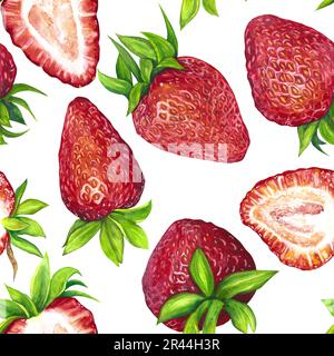 Motif sans couture de fraises rouges mûres juteuses. Illustration aquarelle isolée sur fond blanc. L'application est conçue pour l'impression Banque D'Images