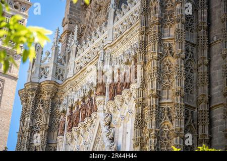 Porte de la conception (Puerta de la Concepcion) au patio de los Naranjos (cour de l'arbre orange) à la cathédrale de Séville, Espagne Banque D'Images