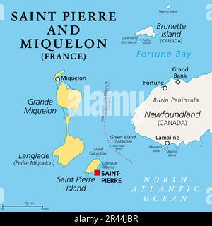 Saint-Pierre-et-Miquelon, carte politique. Archipel et collectivité territoriale autonome outre-mer de la France dans l'océan Atlantique Nord. Banque D'Images