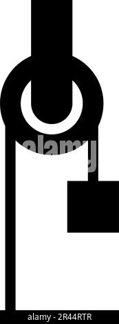 Treuil avec poulie à corde construction de bloc d'escalade équipement poulie avec poids de chargement icône de charge de fret couleur noire illustration vectorielle plate Illustration de Vecteur