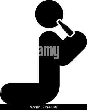 Homme humain boire de l'eau alcool bière de la bouteille chevalier position icône noir couleur vecteur illustration image plat style simple Illustration de Vecteur