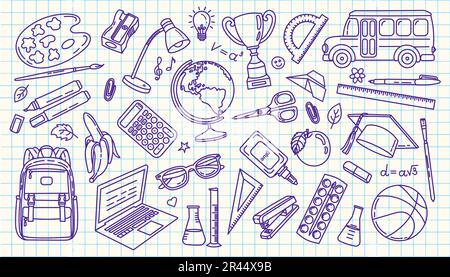 Ensemble d'illustrations vectorielles d'articles scolaires et de papeterie en forme de caniche. Illustration de Vecteur