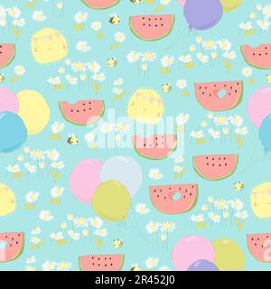 Motif sans couture avec Watermelons, bulles et Chamomiles Illustration de Vecteur