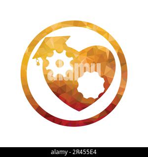 symbole de coeur avec engrenage à l'intérieur sur un fond polygonal jaune Illustration de Vecteur