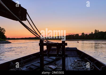 Excursion en bateau sur la Loire entre la Possoniere et Behuard au coucher du soleil Banque D'Images