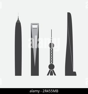 Collection d'icônes des quatre tours et gratte-ciel Illustration de Vecteur