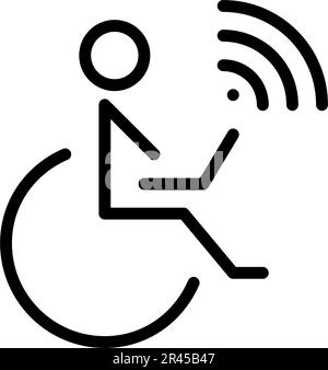 Personne en fauteuil roulant travaillant à un ordinateur portable. Un lieu de travail inclusif adapté aux personnes handicapées. Icône simple Illustration de Vecteur