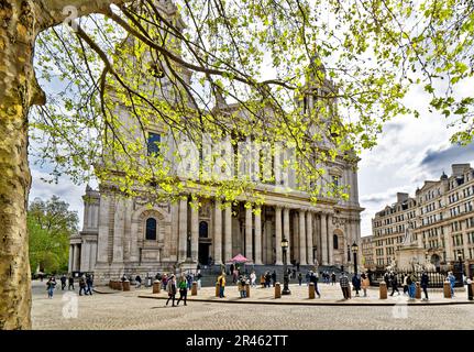 Cathédrale St Pauls de Londres recouverte de feuilles à Springtime Banque D'Images