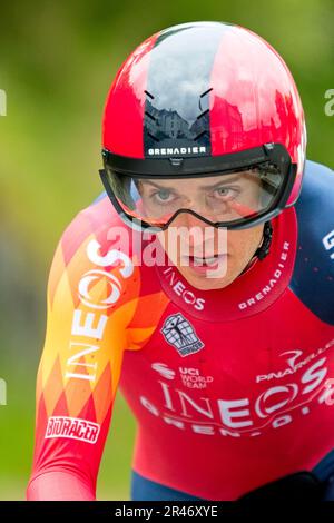 Bergen, Norvège, 26th mai 2023, Magnus SHEFFIELD d'Ineos Grenadiers a dû s'installer pour la deuxième fois dans le prologue d'ouverture du Tour de Norvège jusqu'à l'épreuve du temps du Championnat du monde 2017 monter sur le mont Fløien, battu par son coéquipier Tulett par 1'. Photo: Livesportphoto/Kjell Eirik Henanger Banque D'Images