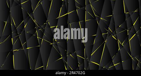 Arrière-plan vectoriel abstrait avec carreaux noirs et lignes de lumière jaunes. Illustration de Vecteur