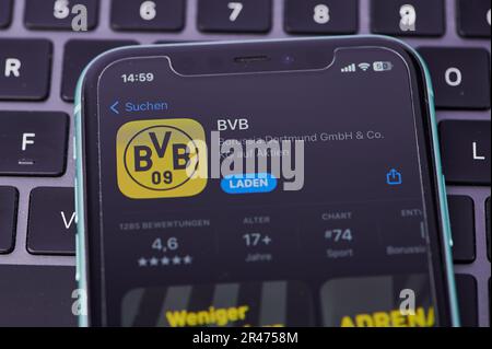 Icône de l'application BVB Borussia Dortmund sur l'écran d'un smartphone Banque D'Images