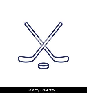 Icône de la ligne de hockey sur glace avec bâtons Illustration de Vecteur