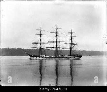 Voilier à trois mâts non identifié à Anchor, Washington, vers 1900 (HESTER 378) Banque D'Images