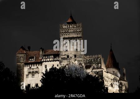 Un château majestueux surplombe un paysage luxuriant et verdoyant, avec un ciel nuageux qui menace au-dessus de la tête Banque D'Images