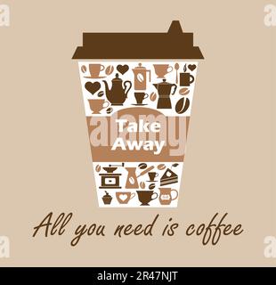 Illustration vectorielle icône de tasse à café sur fond biège. Logo de tasse de café avec icônes à emporter cuo de cofe Illustration de Vecteur