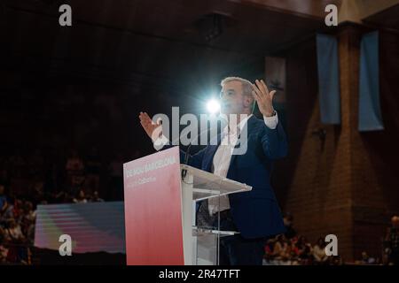 Sitges, Barcelone, Espagne. 26th mai 2023. Le candidat au poste de maire aux élections municipales de Barcelone, Jaume Collboni, ainsi que le président du gouvernement Pedro Sánchez, ont clos la campagne électorale par un geste massif. José Luis Rodriguez Zapatero, Salvador Illa, Miquel Iceta et Marta Farres ont également participé à l'événement. (Credit image: © Marc Asensio Clupes/ZUMA Press Wire) USAGE ÉDITORIAL SEULEMENT! Non destiné À un usage commercial ! Banque D'Images