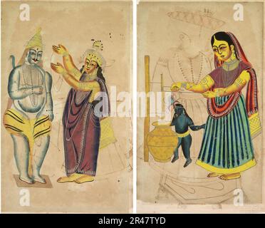 Artiste inconnu - Parvati plaçant un guirlande de mariage sur Shiva (recto), Yasoda beurre de churning (verso) - 2003,108 Banque D'Images