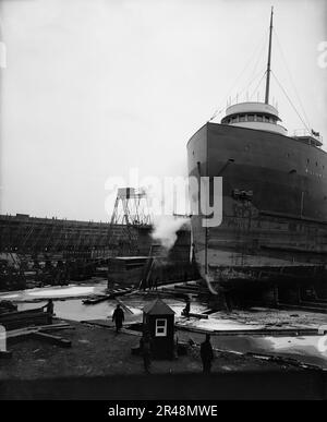 Quai sec flottant, travaux d'ingénierie des Grands Lacs, 1906. Banque D'Images