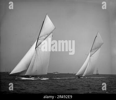 America's Cup races, 10-3-01, Columbia et Shamrock II avant le début, 1901 octobre 3. Banque D'Images