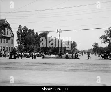Approche du pont Belle Isle, Detroit, entre 1900 et 1906. Banque D'Images